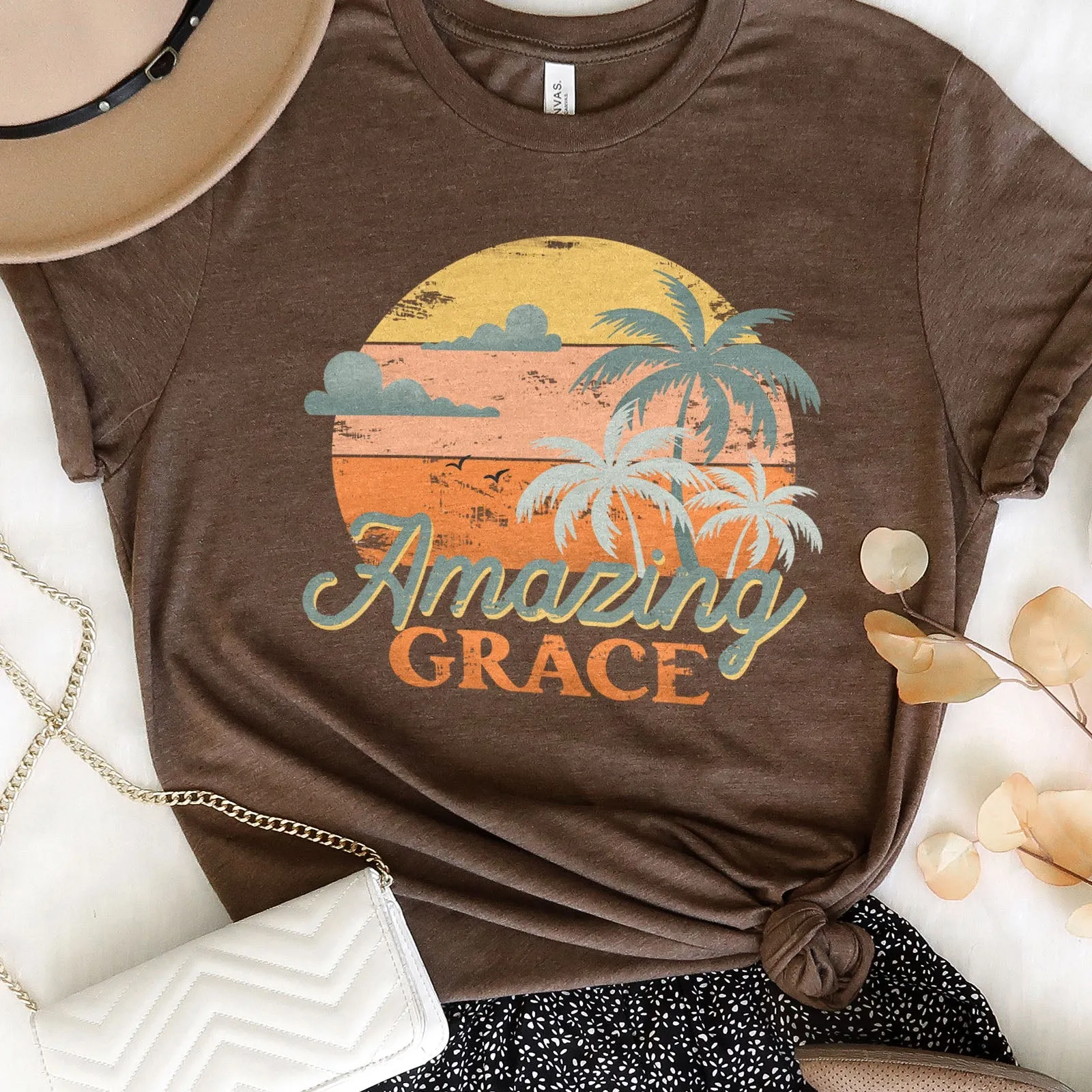 Retro. Amazing Grace Tee Shirts For Women - Christian Shirts for Women - Religious Tee Shirts