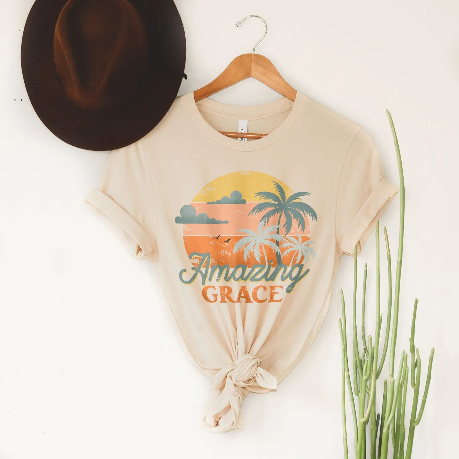 Retro. Amazing Grace Tee Shirts For Women - Christian Shirts for Women - Religious Tee Shirts
