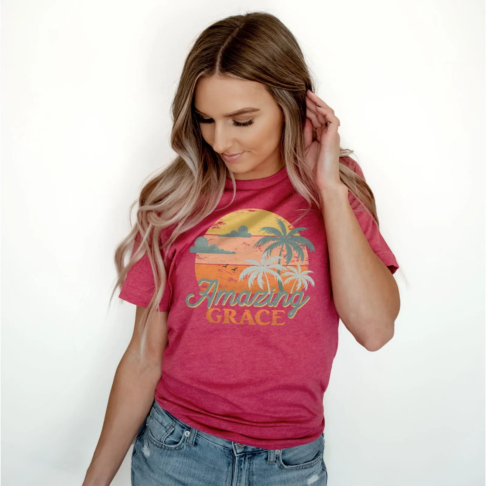 Retro. Amazing Grace Tee Shirts For Women - Christian Shirts for Women - Religious Tee Shirts