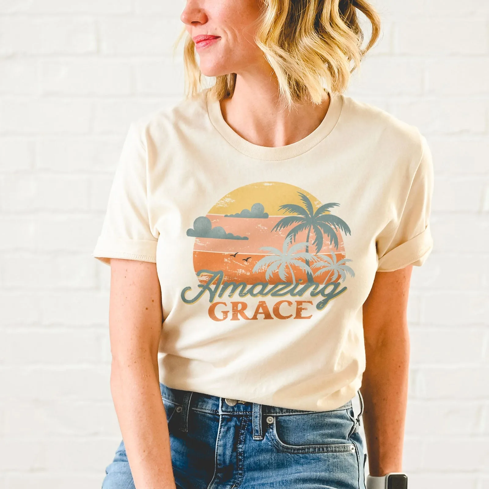 Retro. Amazing Grace Tee Shirts For Women - Christian Shirts for Women - Religious Tee Shirts