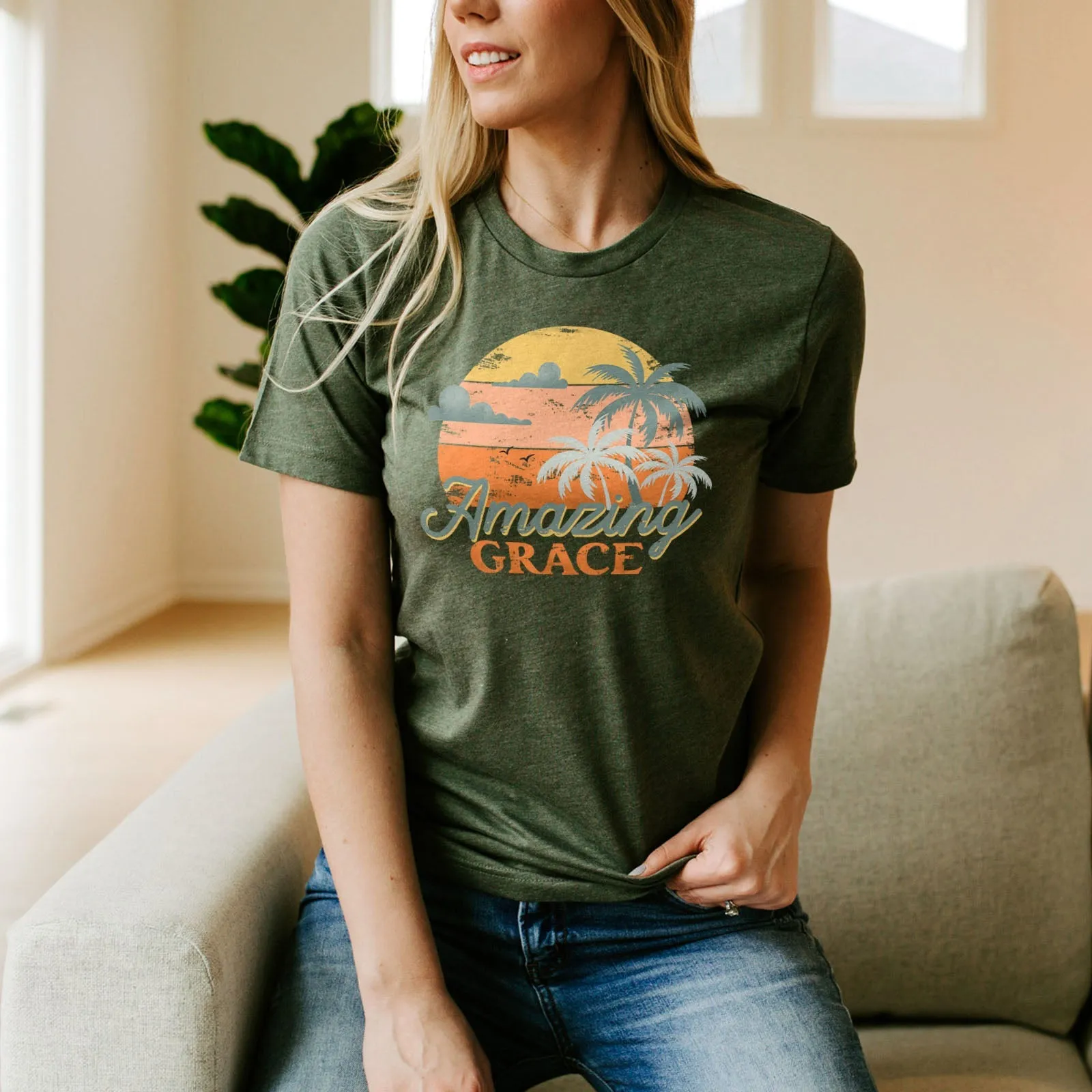Retro. Amazing Grace Tee Shirts For Women - Christian Shirts for Women - Religious Tee Shirts