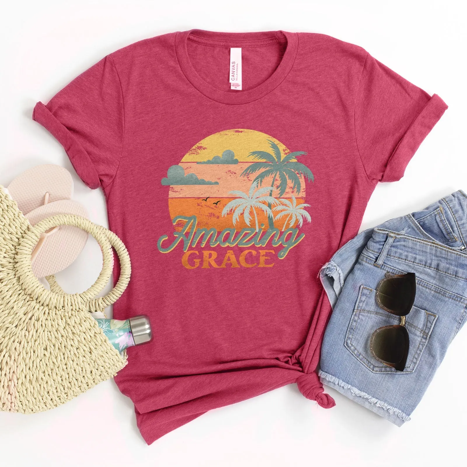 Retro. Amazing Grace Tee Shirts For Women - Christian Shirts for Women - Religious Tee Shirts