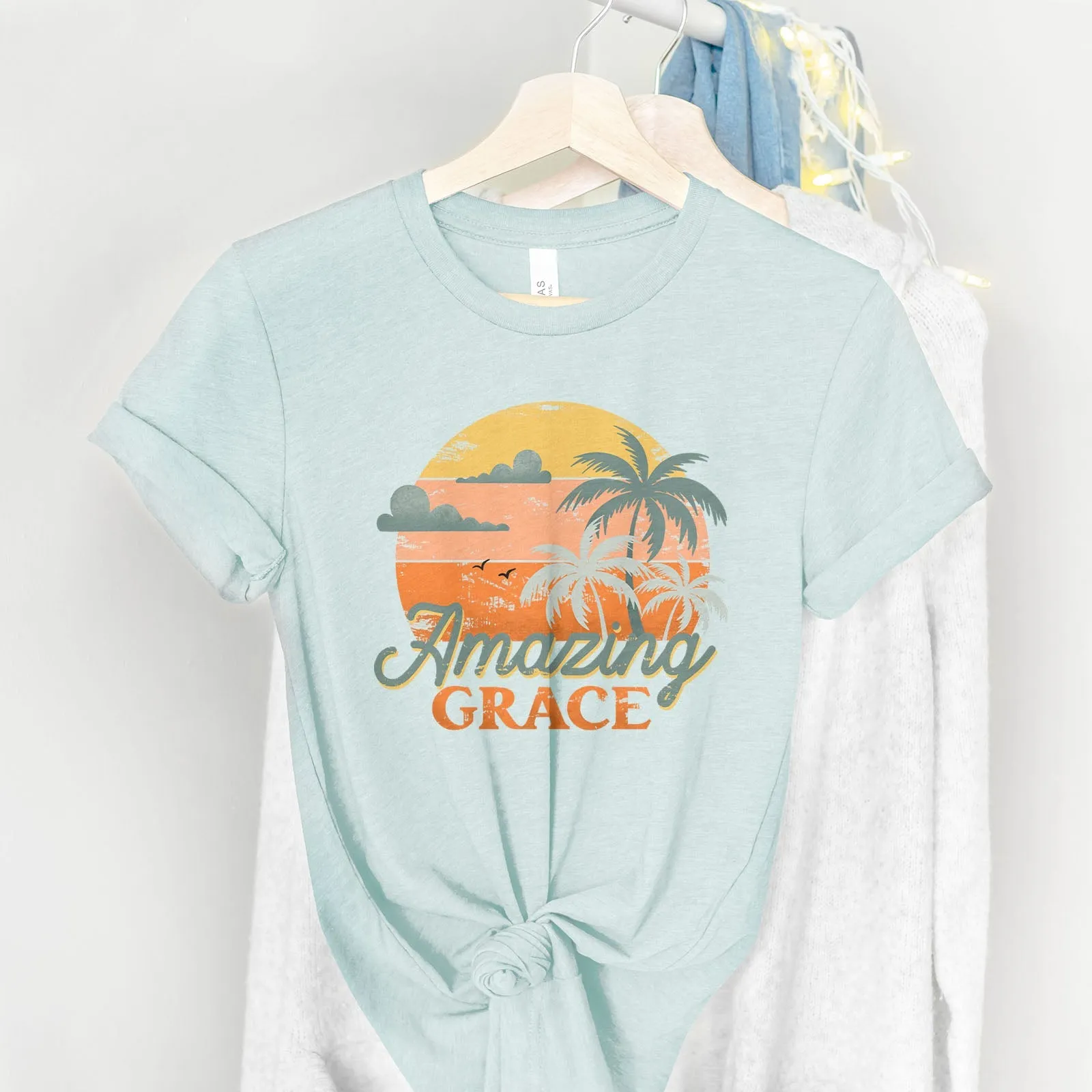 Retro. Amazing Grace Tee Shirts For Women - Christian Shirts for Women - Religious Tee Shirts