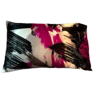 Satin Pillow, Modern Geometric Black, White, Pink Design