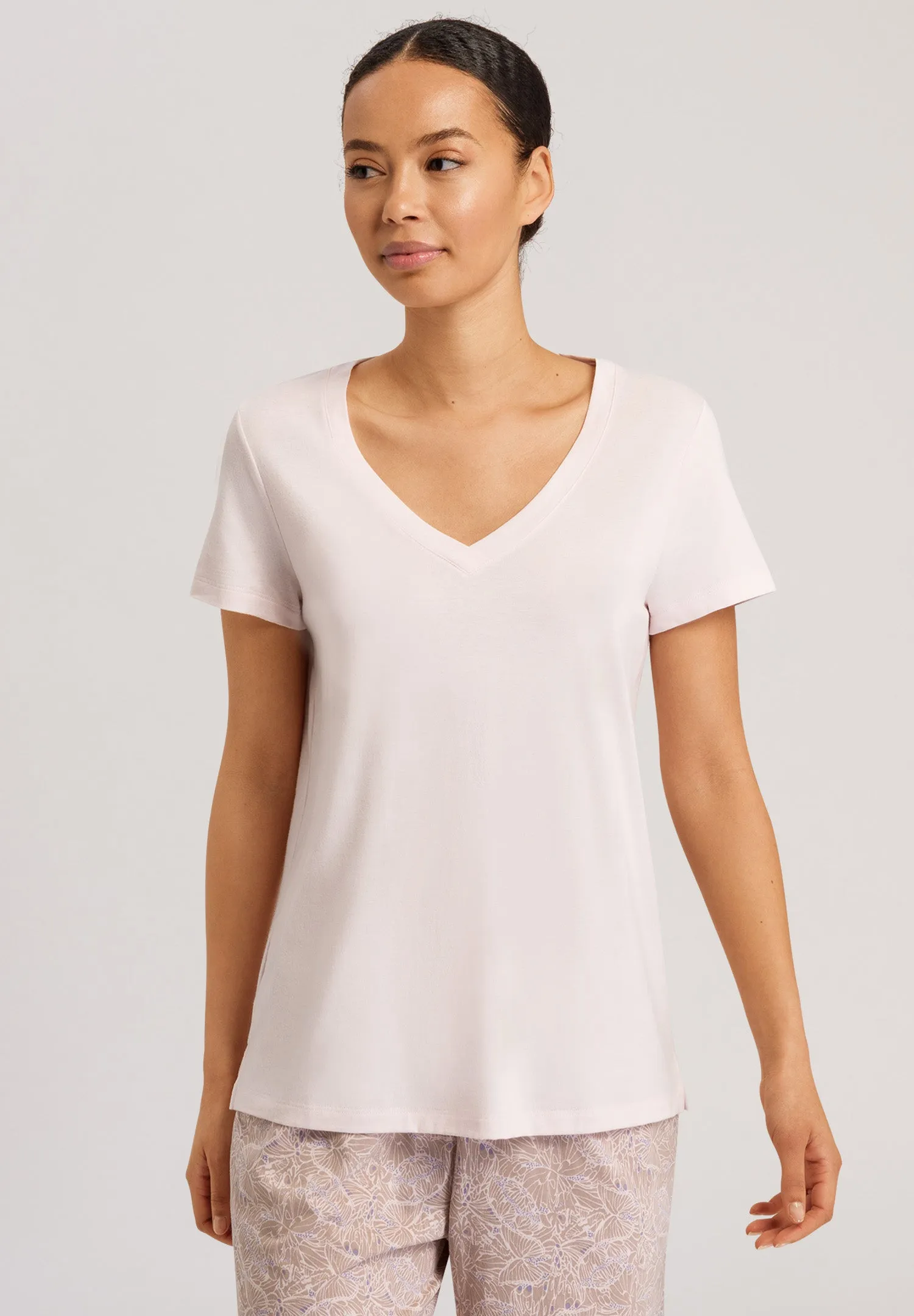 Sleep And Lounge V-Neck T-Shirt | Pink Mauve 77876-1351