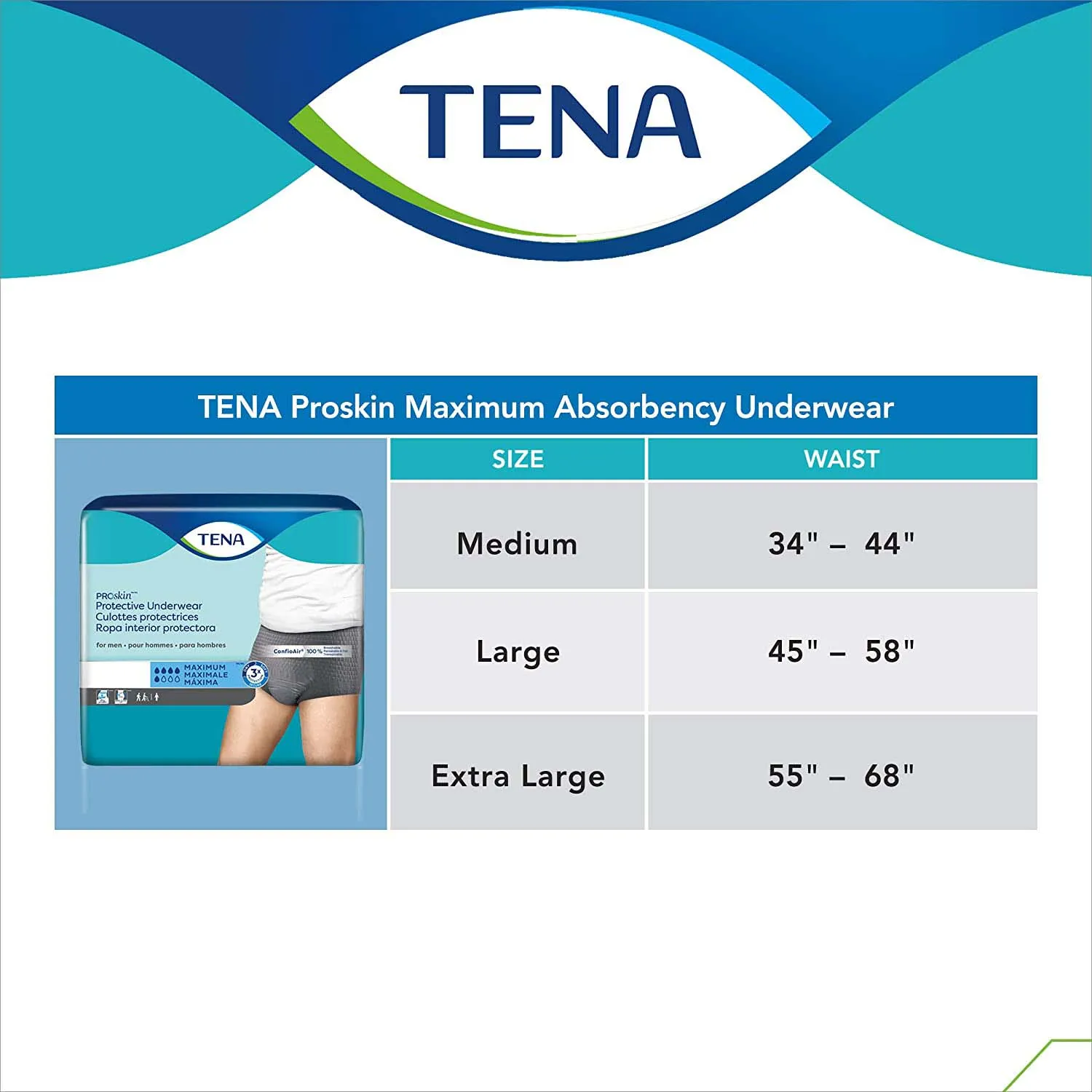 TENA ProSkin Protective Incontinence Underwear for Men 45"- 58", Moderate Absorbency, Large