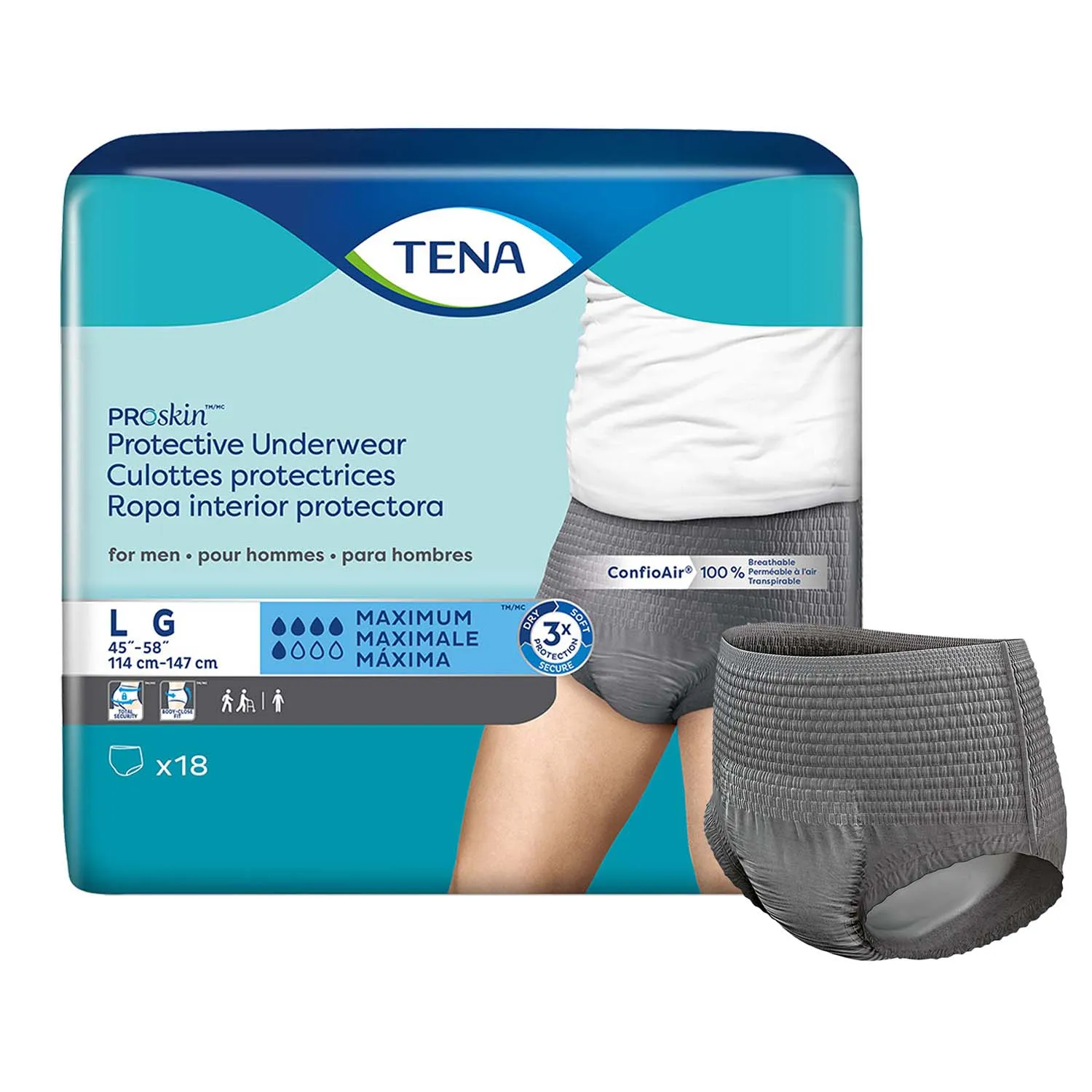 TENA ProSkin Protective Incontinence Underwear for Men 45"- 58", Moderate Absorbency, Large
