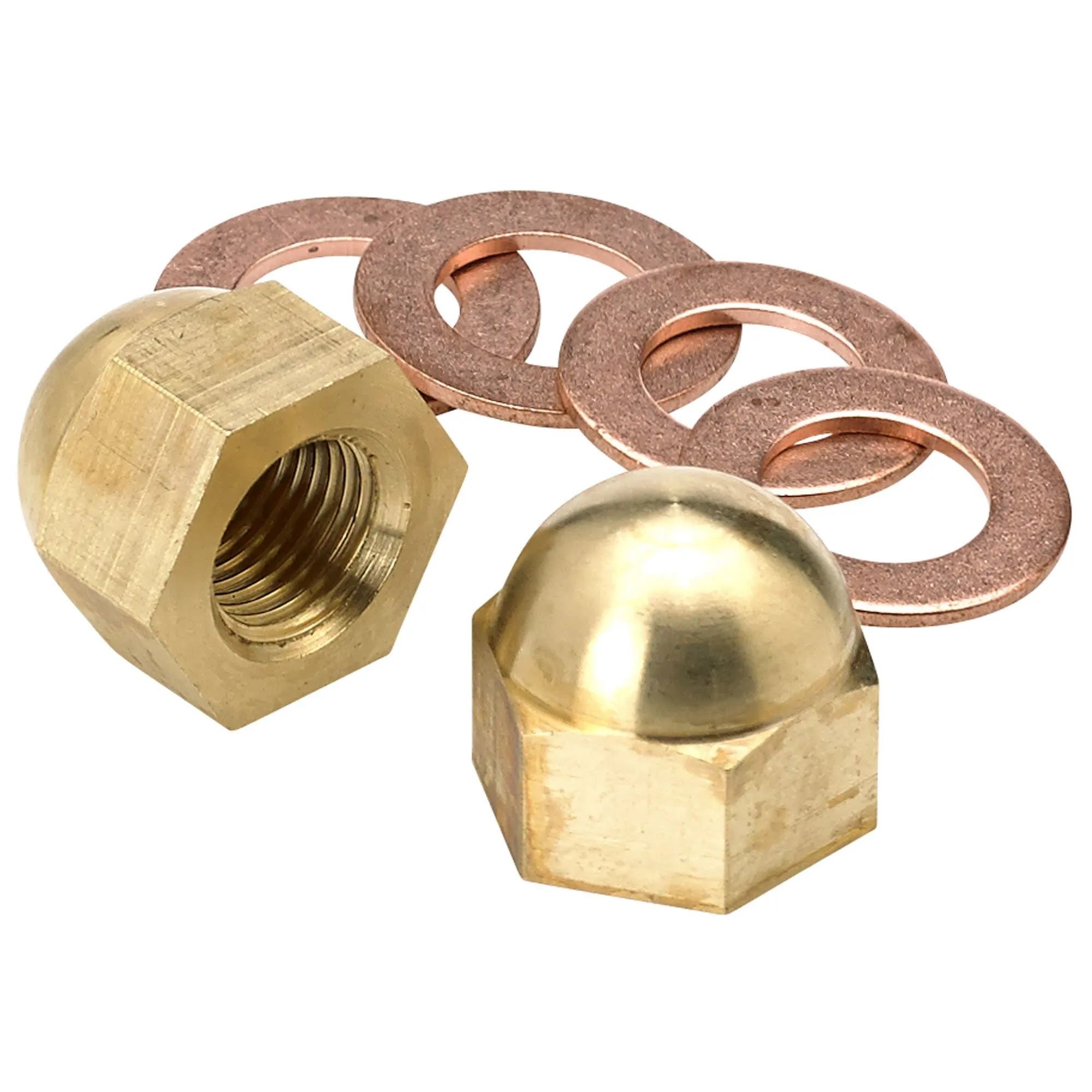 Triumph Oil Feed Brass Rocker Box Acorn Nuts and Copper Washers