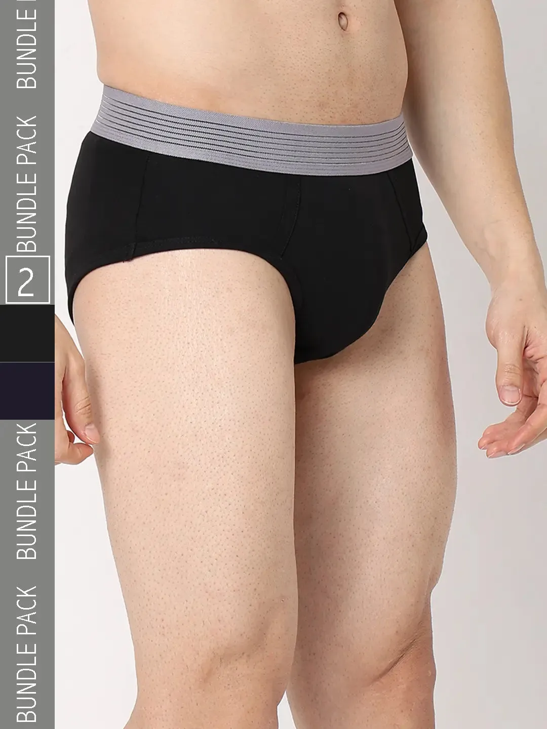 Underjeans By Spykar Men Premium Navy & Black Cotton Blend Regular Fit Brief - Pack Of 2