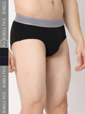 Underjeans By Spykar Men Premium Navy & Black Cotton Blend Regular Fit Brief - Pack Of 2
