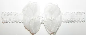 White Organza Pearl Bow Lace Headband