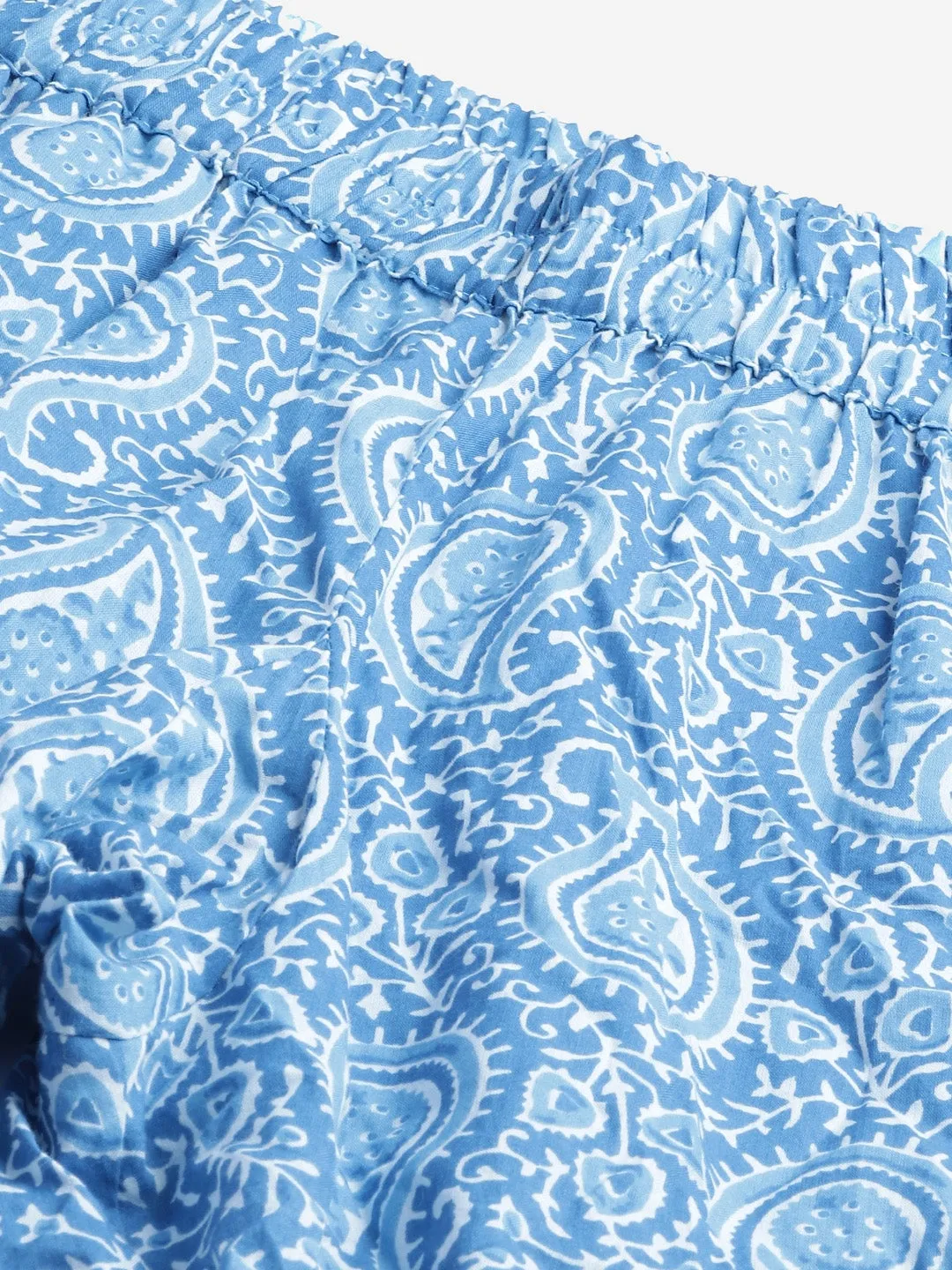 Women'S Blue Printed Cotton Nightwear